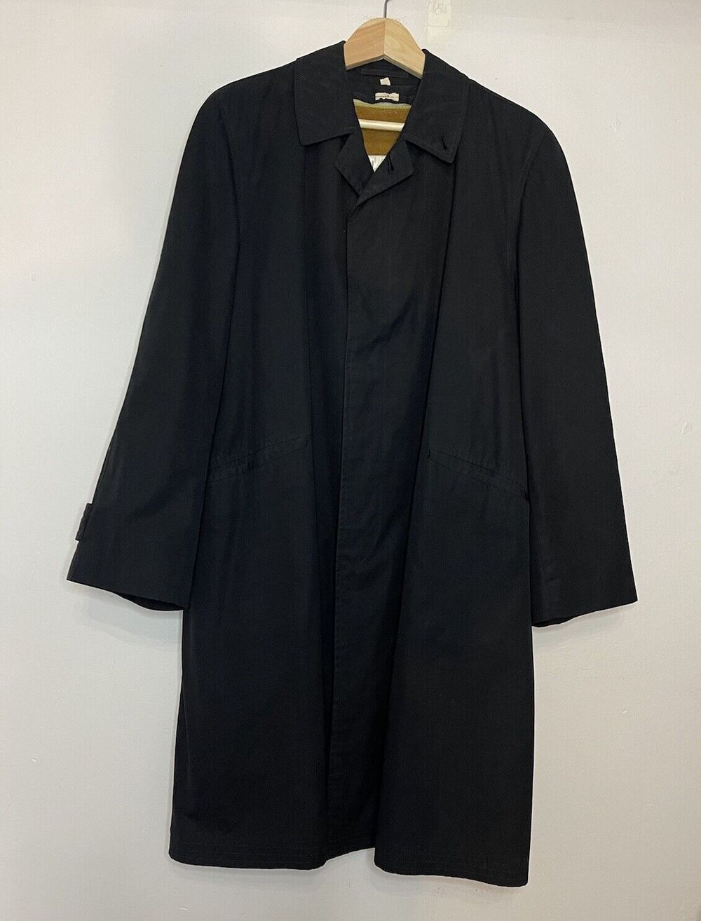 Jordan Marsh Black Button Up Trench Coat Jacket Plaid Print Fur Vest Lined VTG